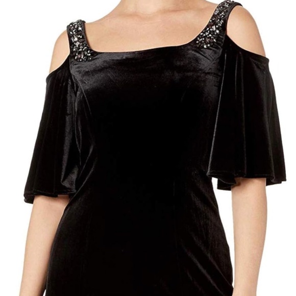 Alex Evenings Women's Short Sexy Cold Shoulder black Velvet Dress - NWT Sz 6 - Picture 2 of 5